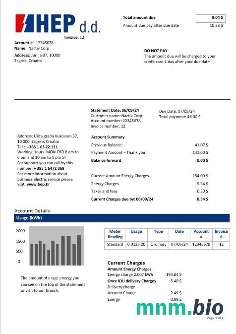 Croatia Hrvatska Elektroprivreda electricity rachunek za usługi komunalne inword i formaty pdf (2)
